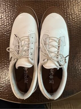 Men's White and Brown Ortholite Cushioned Athletic Golf Shoes